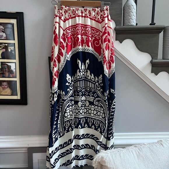 Vintage Nelly De Grab Blue & Red Print Maxi Skirt sz M - Picture 1 of 5